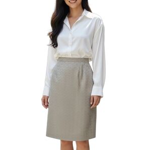 Escada Margaretha Ley Silk And Wool Chevron Pencil Skirt KN Tan Gray Size 40 NWT